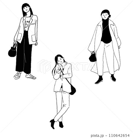 オシャレな女性の線画ベクターイラスト 110642654