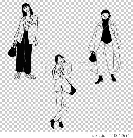 オシャレな女性の線画ベクターイラスト 110642654