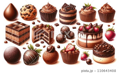 様々なチョコレートスイーツのリアルなイラスト 様々なチョコレートスイーツのリアルなイラスト 110643408