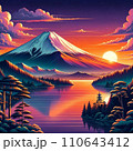 夕焼けに映える富士山の鮮やかなイラスト 110643412