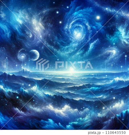 幻想的な青色の宇宙風景イラストのイラスト素材 [110643550] - PIXTA
