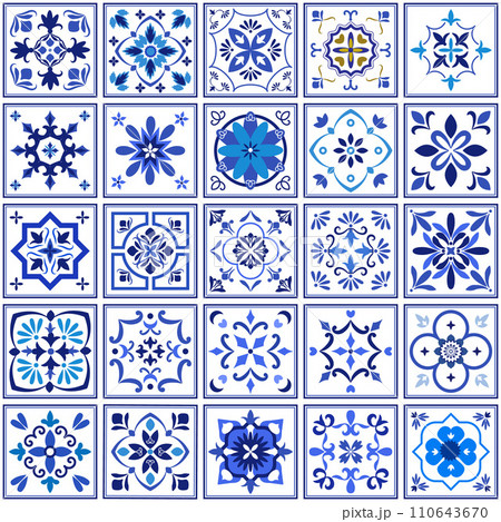 Set of azulejos portuguese traditional ornamental tiles Set of azulejos portuguese traditional ornamental tiles 110643670