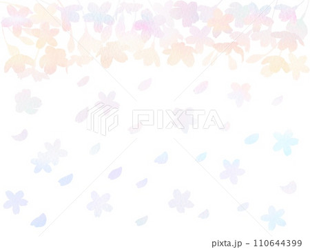 カラフルな桜が舞う可愛らしい水彩イラスト。 カラフルな桜が舞う可愛らしい水彩イラスト。 110644399