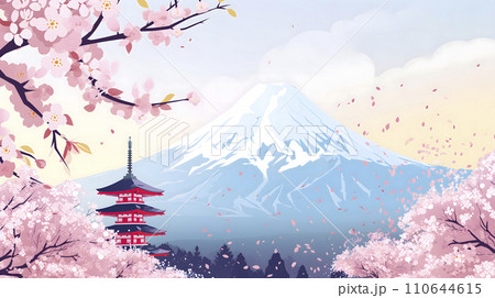 桜と富士山のイラスト（AI生成画像） 110644615