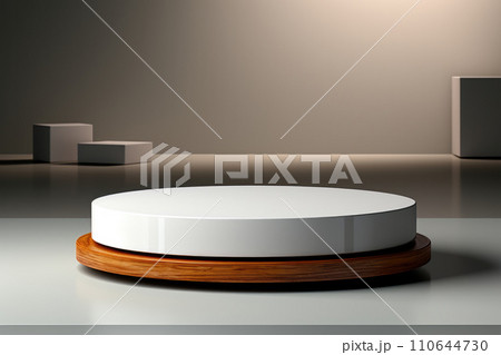 White cylindrical platform for displaying cosmetics in a minimalistic style 110644730