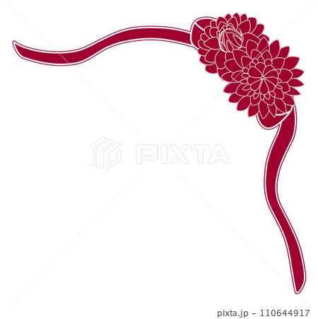 赤色のリボンと赤色の2つのデコラティブ咲きのダリア（白バック）Ver.2-3 110644917