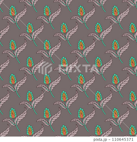 Seamless pattern with stylised indian style flowers and leaves on a gray backgound 110645371