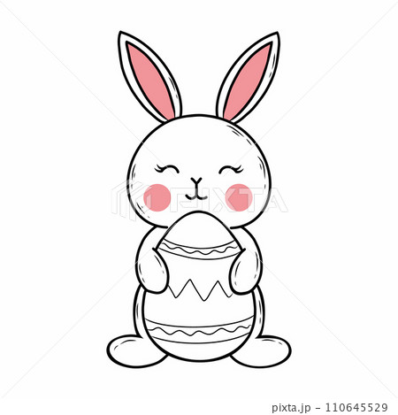 Funny cute rabbit is holding an Easter egg. Vector illustration in doodle style. 110645529