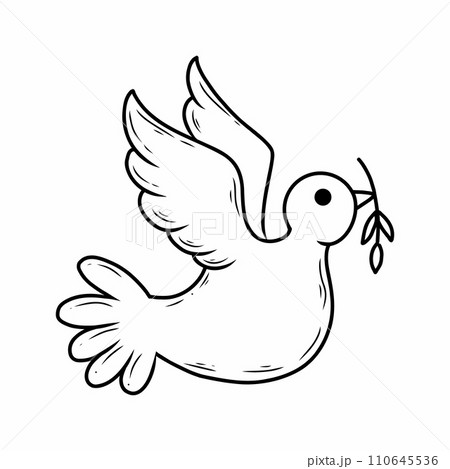 Peace dove with twig in its beak. Vector doodle illustration. 110645536