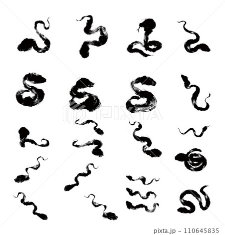 巳・蛇・へびの墨絵風イラスト素材のセット　ベクター 110645835