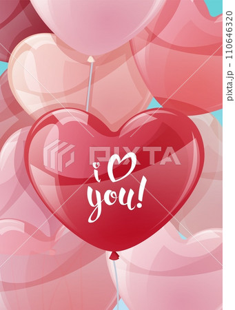 ard design for Valentine s Day and Mother s Day. Poster, banner with balloons on a blue background. Background with flying helium balloons in the shape of hearts. ard design for Valentine s Day and Mother s Day. Poster, banner with balloons on a blue background. Background with flying helium balloons in the shape of hearts. 110646320