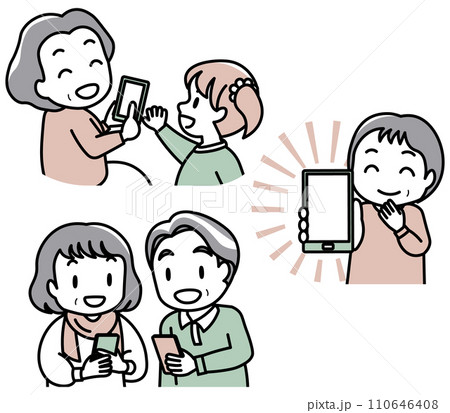 スマホを使いこなすシニアのイラスト スマホを使いこなすシニアのイラスト 110646408
