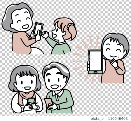 スマホを使いこなすシニアのイラスト スマホを使いこなすシニアのイラスト 110646408