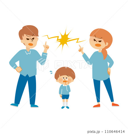 夫婦喧嘩と子供 かわいいイラスト素材 夫婦喧嘩と子供 かわいいイラスト素材 110646414