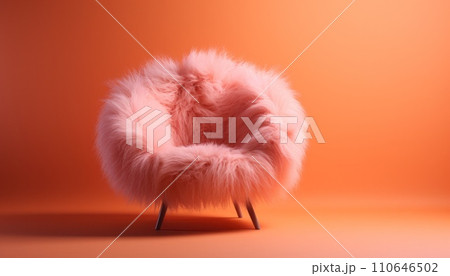 a chair with a pink fur is placed on an orange background a chair with a pink fur is placed on an orange background 110646502