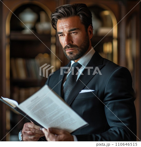 elegant business man looking for new appartment with realt agent elegant business man looking for new appartment with realt agent 110646515