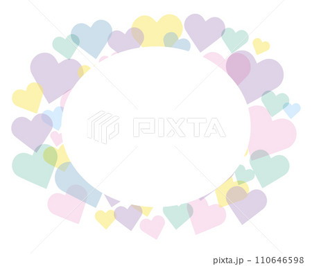 イースターに使えるカラフルなパステルカラーのハートの丸いベクターフレーム画像 110646598