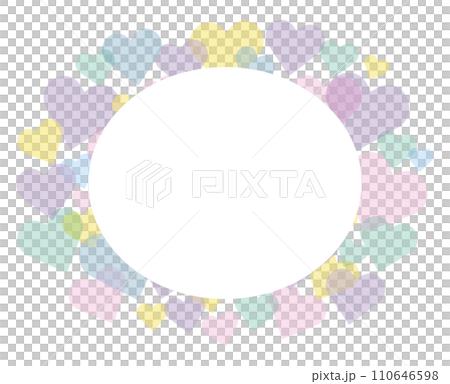 イースターに使えるカラフルなパステルカラーのハートの丸いベクターフレーム画像 110646598