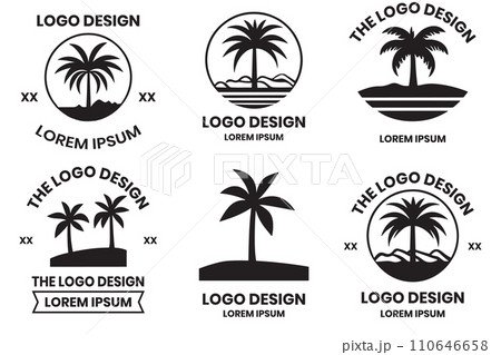 Coconut tree or sea logo in the concept of tourism in vintage style Coconut tree or sea logo in the concept of tourism in vintage style 110646658