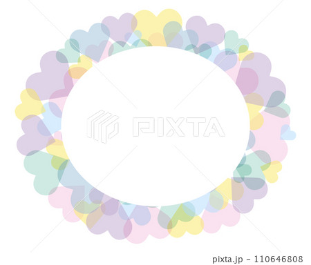 イースターに使えるカラフルなパステルカラーのハートの丸いベクターフレーム画像 110646808