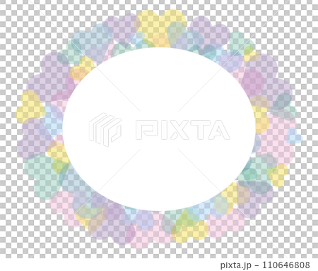 イースターに使えるカラフルなパステルカラーのハートの丸いベクターフレーム画像 110646808