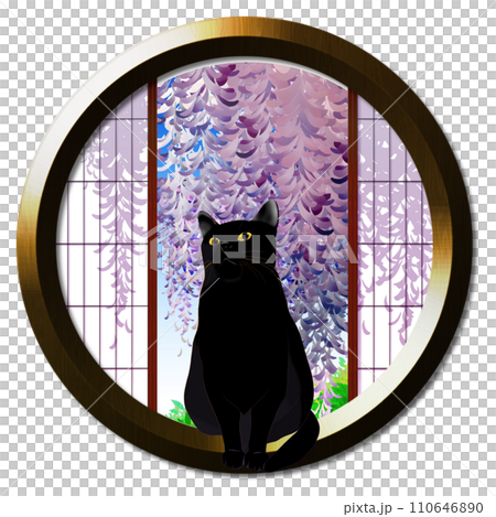 Wisteria and cats seen from the round window 110646890