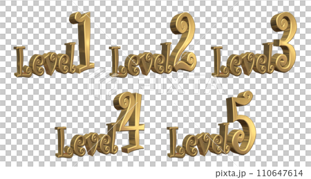 3DCG文字［Level1/Level2/Level3/Level4/Level5］ゴールド,金 110647614