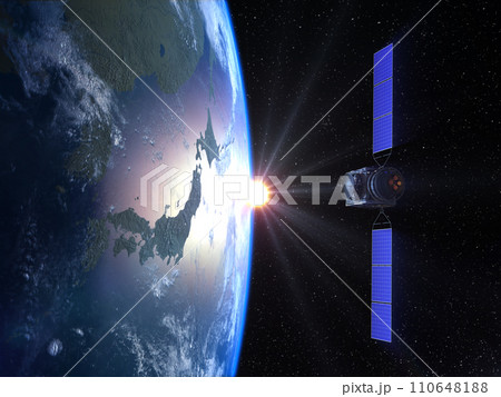人工衛星　地球　日本　GPS　通信ネットワーク　太陽 110648188