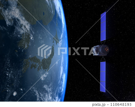 人工衛星　地球　日本　GPS　通信ネットワーク　 110648193