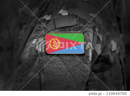 Flag of Eritrea on military uniform. Army, troops, soldiers, Africa, (collage). 110648700