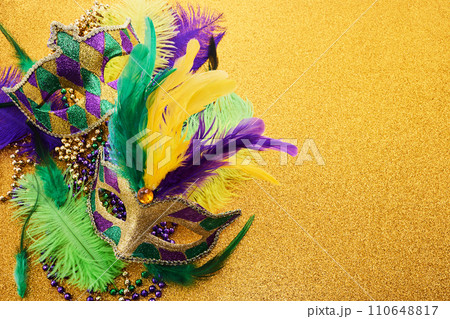 Mardi gras background with mask and feather 110648817