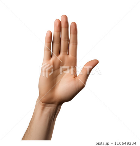 AI-generated content. lifted hand up isolated on white b 110649234