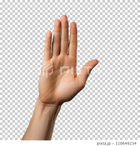 AI-generated content. lifted hand up isolated on white b 110649234