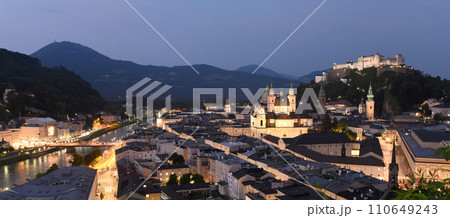 Salzburg panorama at night time, Austria 110649243
