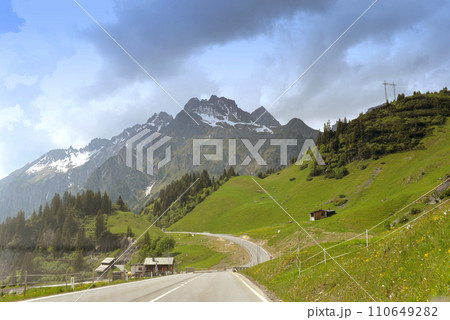Road and mountains near Sankt Anton am Arlberg, Austria Road and mountains near Sankt Anton am Arlberg, Austria 110649282