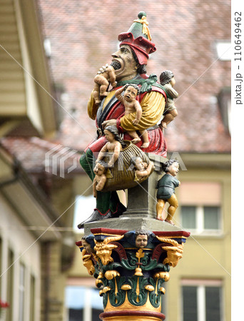 Famous fountain and statue of ogre eating small children in Berne, Switzerland Famous fountain and statue of ogre eating small children in Berne, Switzerland 110649462