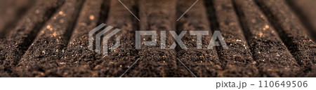 Soil for plant. Freshly plowed field. Sowing season. Planting seeds soil ground 110649506