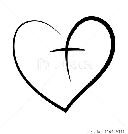 Religious tattoo icon, heart with cross, God in heart 110649531