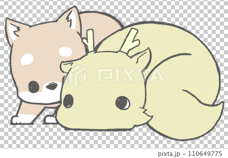 見つめあう柴犬と辰(黄色) 見つめあう柴犬と辰(黄色) 110649775