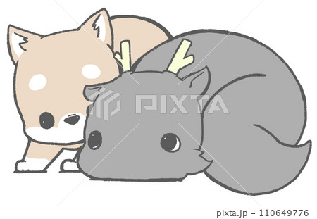 見つめあう柴犬と辰（黒色） 110649776