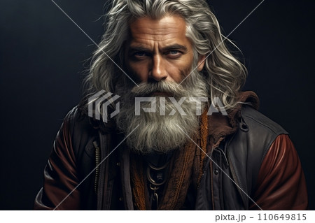 Portrait of an old man with long gray hair and beard 110649815