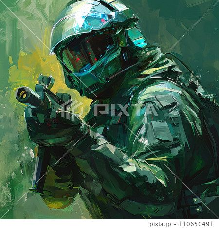 【AI生成画像・AIイラスト】銃を構える兵士 110650491