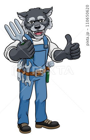 Wolf Gardener Gardening Animal Mascot Wolf Gardener Gardening Animal Mascot 110650620