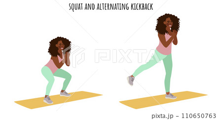 Young woman doing squat and alternating kickback 110650763