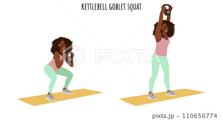 Young woman doing kettlebell goblet squat exercise Young woman doing kettlebell goblet squat exercise 110650774