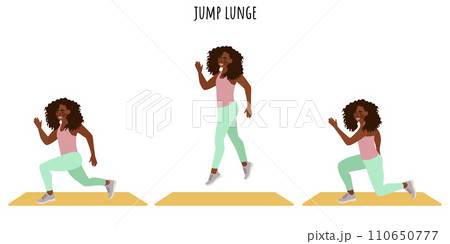 Young woman doing jump lunge exercise Young woman doing jump lunge exercise 110650777