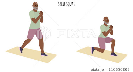 Senior man doing split squat exercise 110650803
