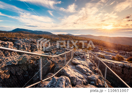 Grampians mountains viewed from Pinnacle lookout at sunset, Halls Gap, Victoria, Australia 110651007