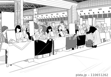 漫画風ペン画イラスト　アミューズメント施設_即売会場 110651262