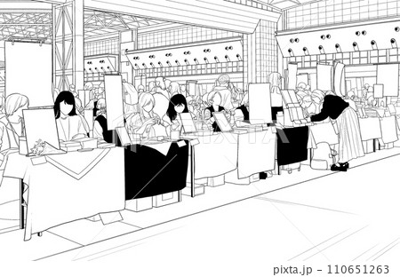 漫画風ペン画イラスト　アミューズメント施設_即売会場 110651263